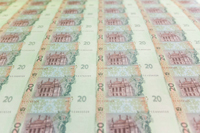 Reverse A whole printing sheet of hryvnia banknotes with a face value of 20 UAH. (54 banknotes)
