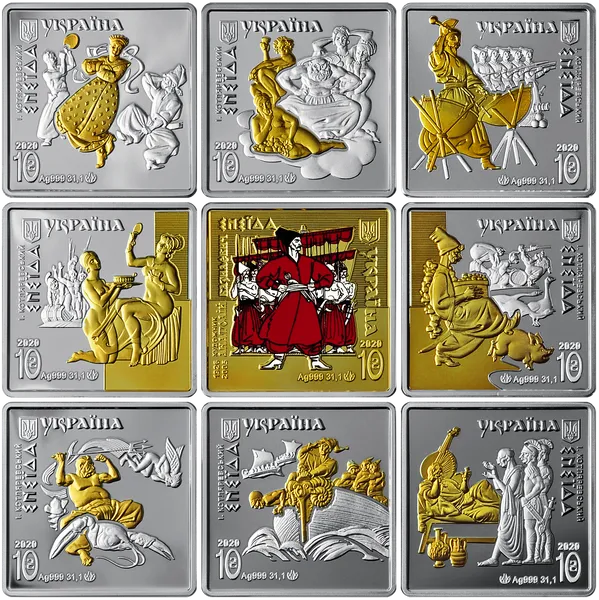 Аверс монеты Набор из девяти серебряных памятных монет "Энеида" в футляре из флока и сувенирной упаковке