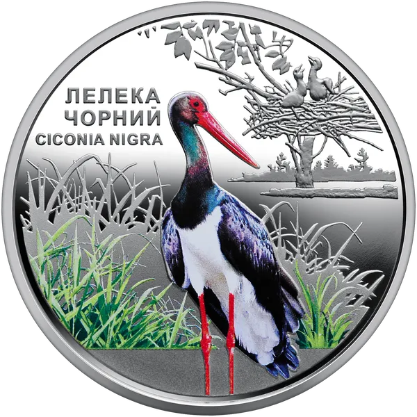 Реверс монети Чорнобиль. Відродження. Лелека чорний