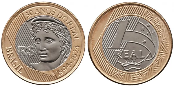 Продам  ювілейну монету Бразилії 1 реал, 2024 рік "30 річниця введення реала" 1