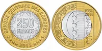 Продам ювілейну монету Коморських островів 250 франків, 2013 р. "30 років Центральному банку"