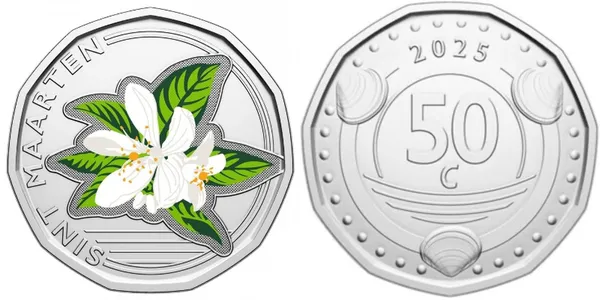 Продам колекційну монету острова Сінт-Мартен 50 Cents 2025 р. "Прийняття Карибського гульдена" - кольорове покриття 1