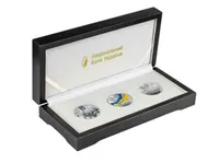 Продам  набір із трьох срібних пам`ятних монет `Державні символи України`у футлярі (срібло)